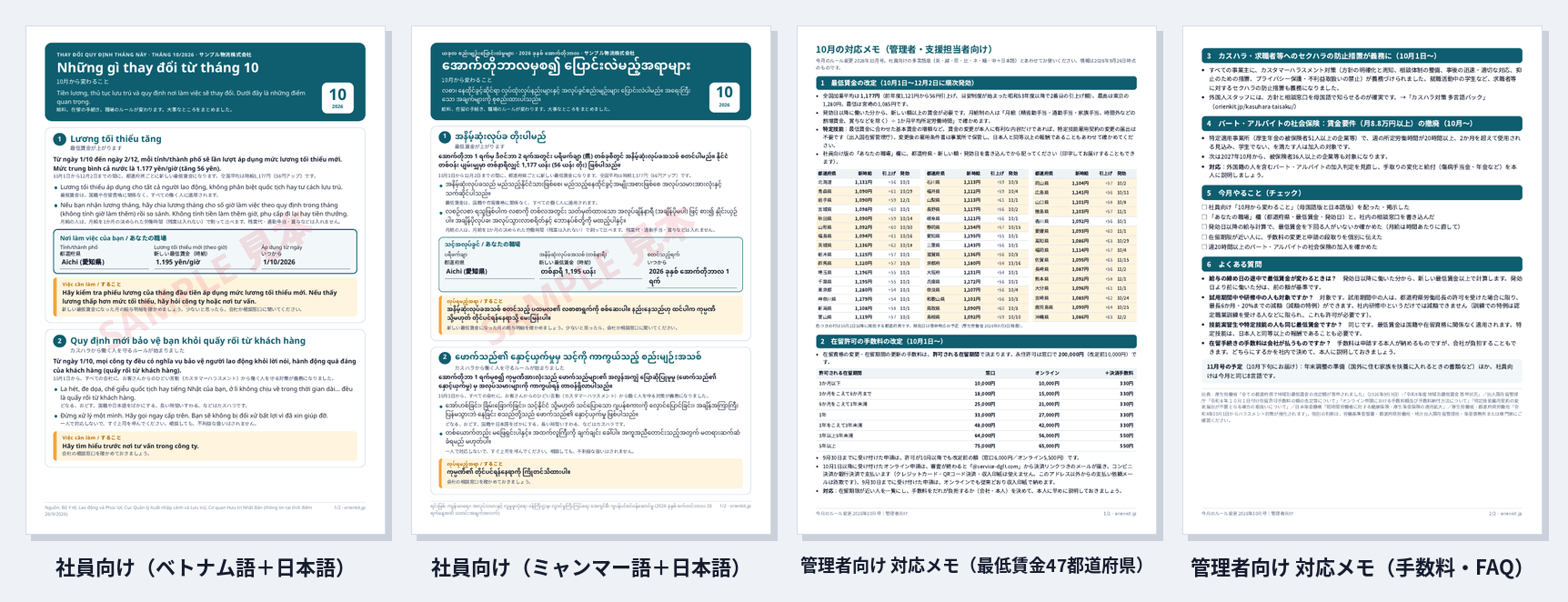 今月のルール変更 2026年10月号のプレビュー：社員向け（ベトナム語・ミャンマー語）と管理者向け対応メモ